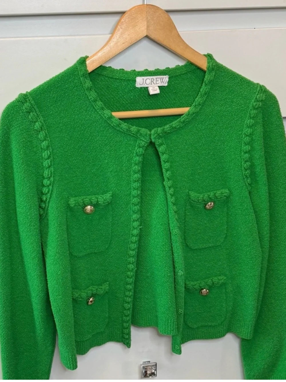 J Crew Sweater Women Odette Lady Jacket Boucle Preppy in Kelly Green Size XS